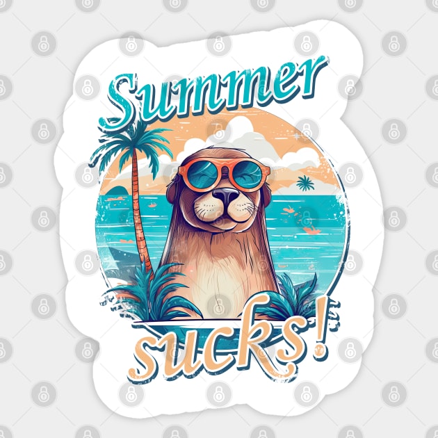 Summer sucks Otter seal sea lion with sunglasses Sticker by TeePulseMania